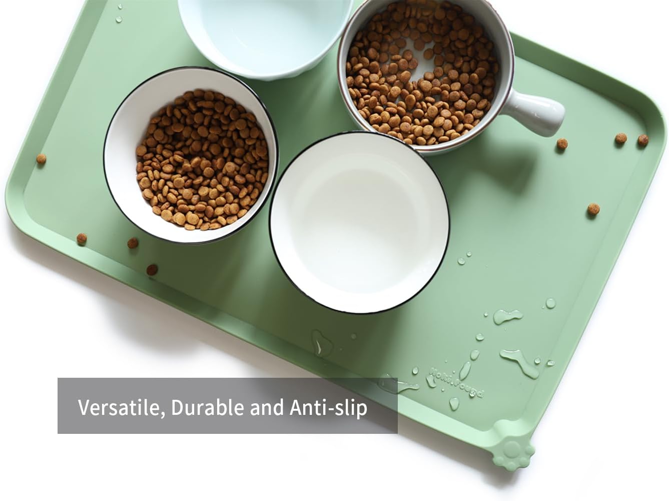 Hoki Found L Silicone Non Slip Pet Dog Cat Bowl Mats - Placemat, Feeding Mat - Waterproof for Carpet - Jade - Pet Explorer