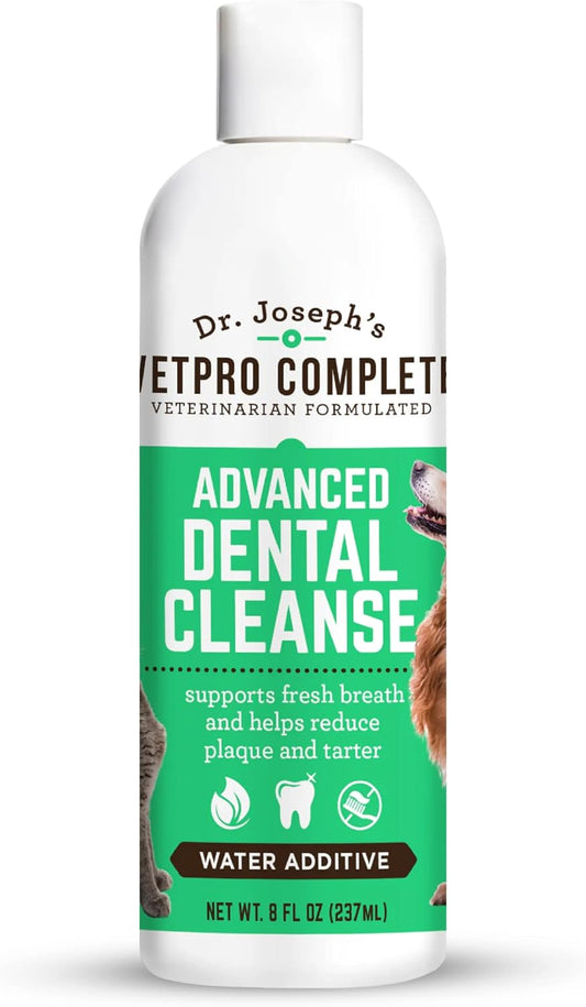 VetPro Complete Dr. Joseph's Advanced Dental Cleanse, 8 Ounces, Cat and Dog Breath Freshener Water Additive for Dental Care, Fights Dog Bad Breath, Teeth Cleaning, Plaque and Tartar Remover - Pet Explorer