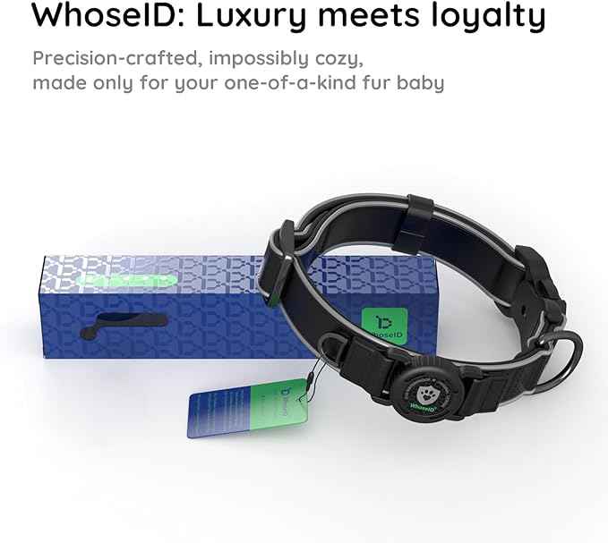 WhoseID Premium Leather Dog Collar for Large Dogs - IPX8 Waterproof AirTag Dog Collar | Magnetic Buckle Heavy Duty Collar | 450LB Escape-Proof | Reflective Dog Collar with AirTag Holder