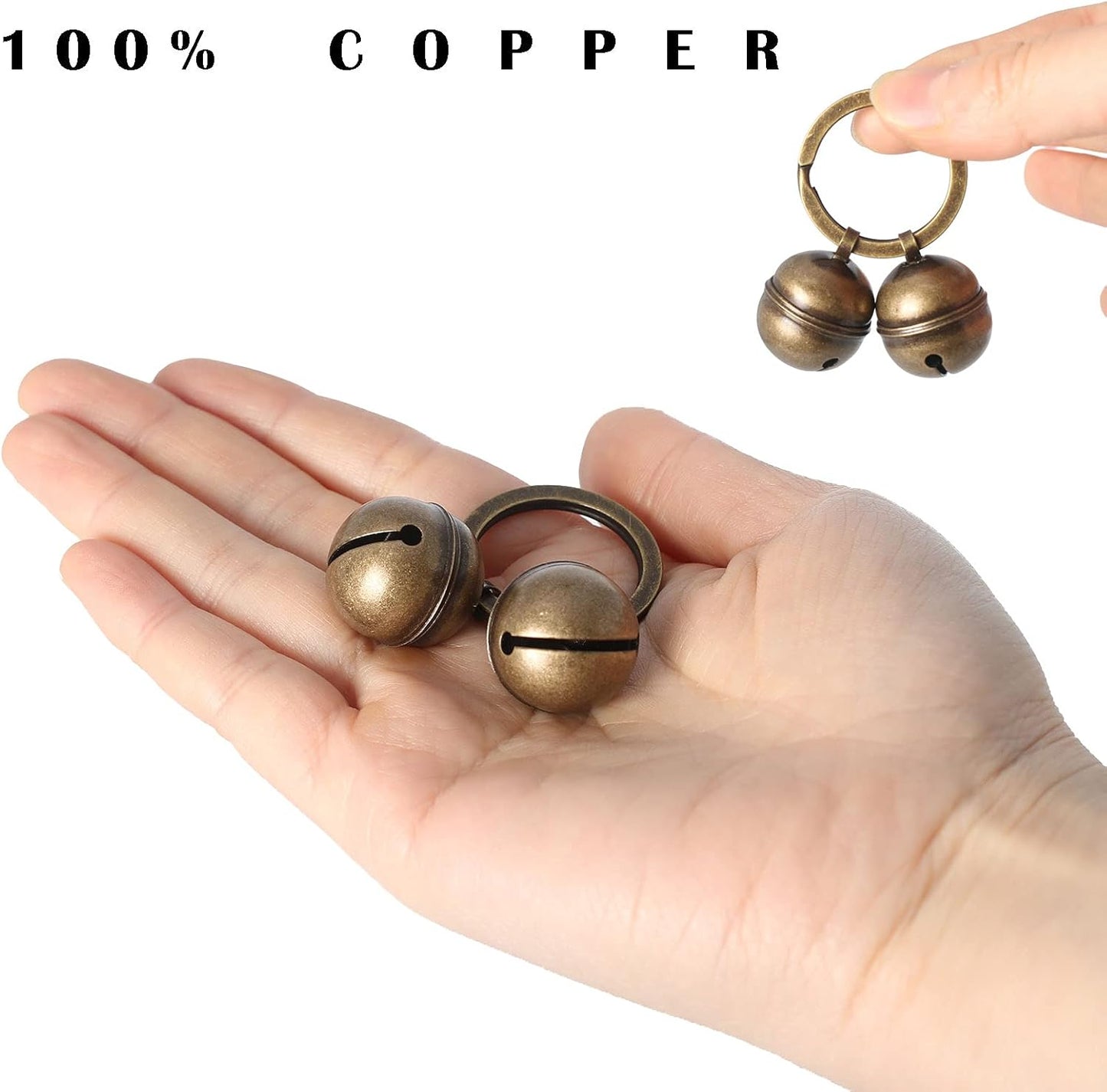 Copper Bells for Dog Collars with Snap Clips - Made of Pure Copper for Dogs/Cat - Clear Sound & No Rust - Save Birds Wildlife, Know Where Your Pet Christmas Sounds - Pet Explorer