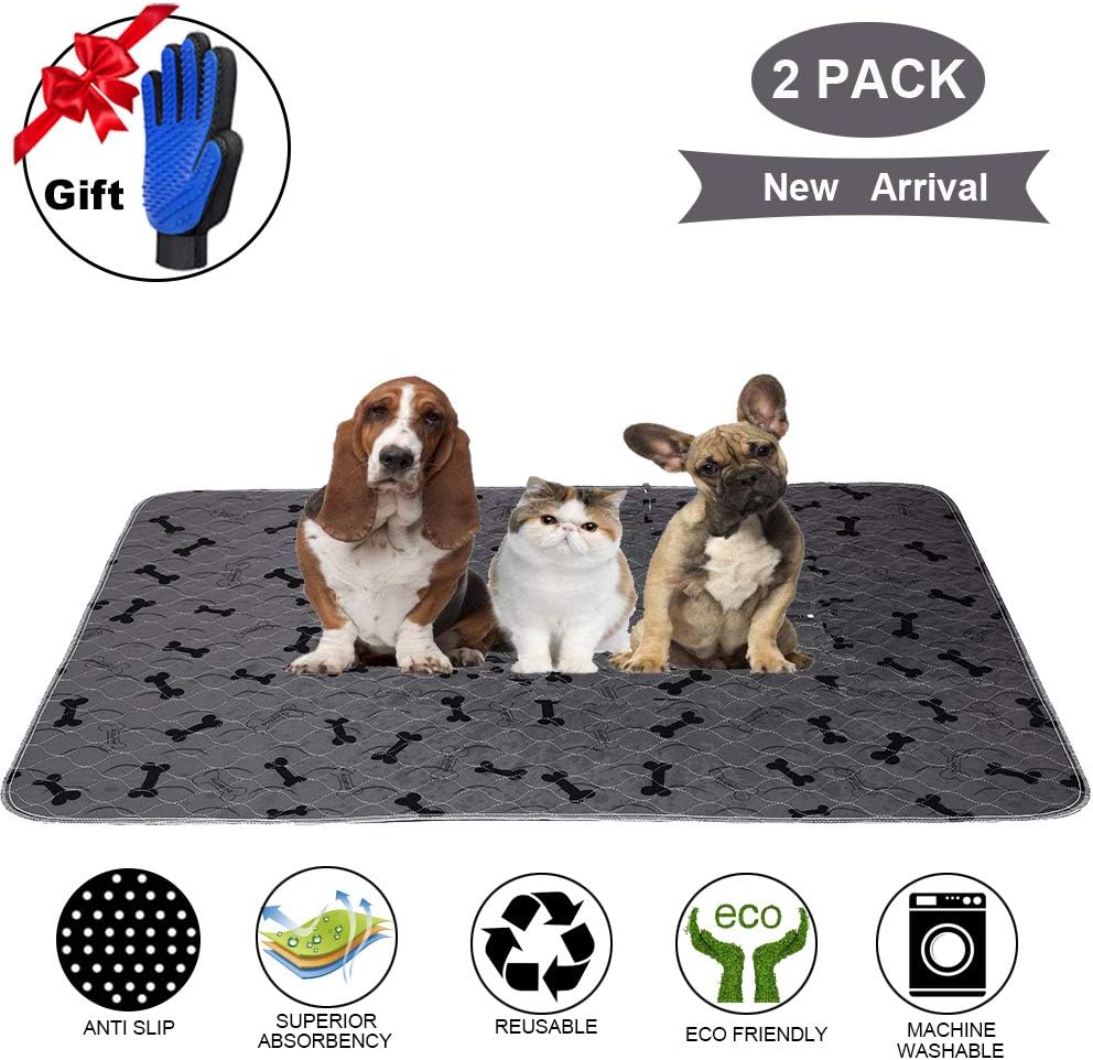 Washable Dog Pee Pads with Free Grooming Gloves,Non Slip Dog Mats with Great Urine Absorption,Reusable Puppy Pee Pads for Whelping,Potty,Training,Playpen - Pet Explorer