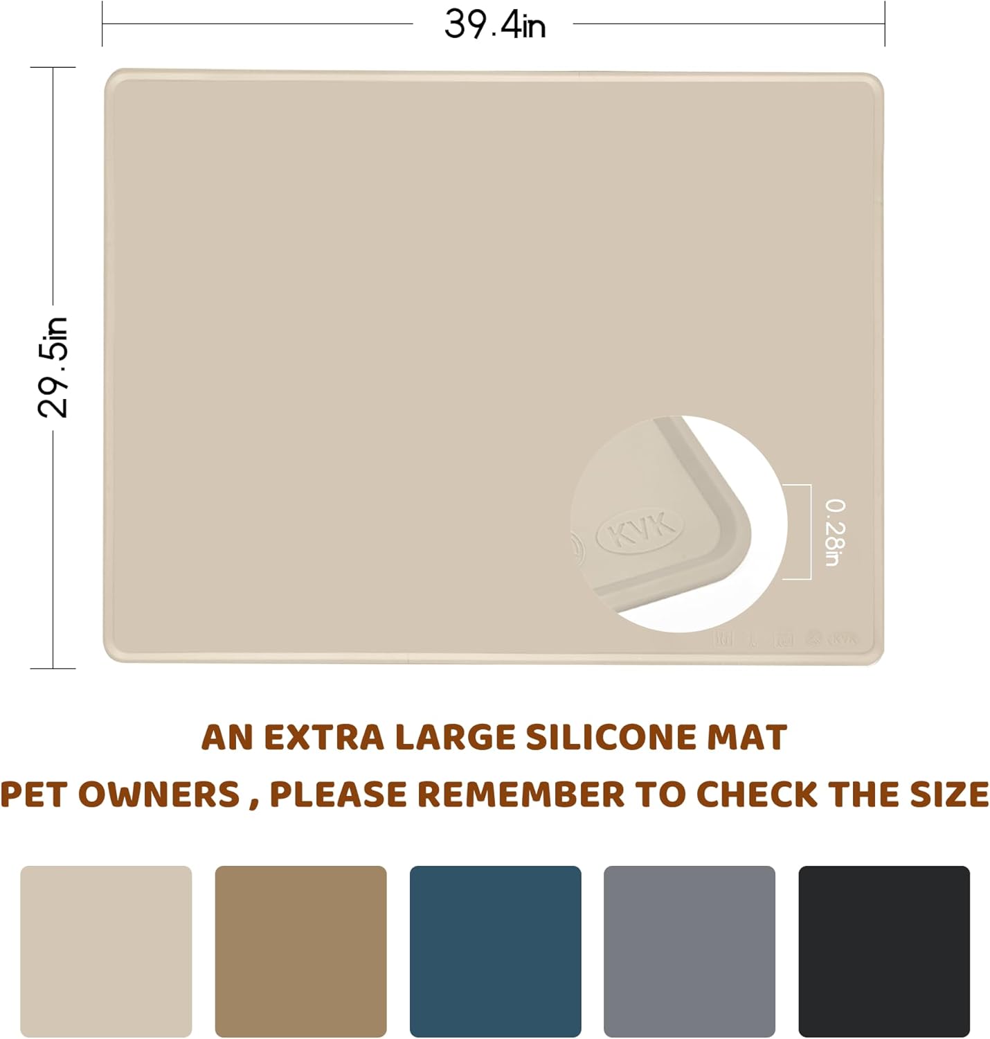 KVK Dog Food Mat, 39.4×29.5in Extra Large Silicone Pet Feeding Mat - Waterproof, Non - Slip, Chew - Resistant for Food & Water, Protect Floors (Cream) - Pet Explorer