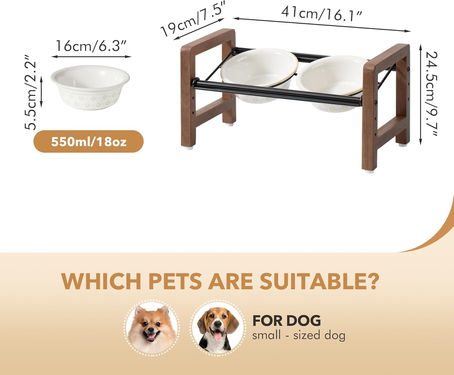 6.3inch Ceramic Adjustable Raised Double Bowls Set with Stand, 3 Heights Elevated, 2 Placement Options,Food and Water Bowls for Adult Cat Small and Medium Dog(Reactived Glaze -White) - Pet Explorer