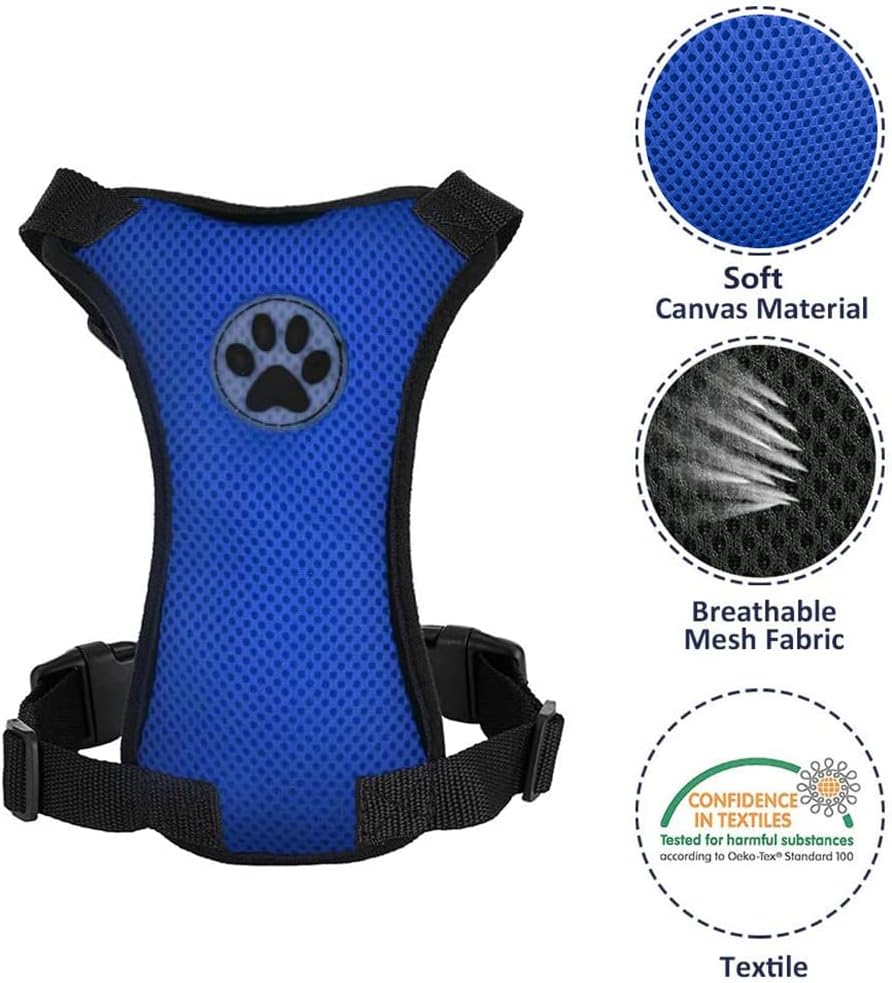 Lukovee Dog Seat Belt - Adjustable Dog Car Harness for Large, Medium & Small Dogs, Soft Padded & Breathable Mesh Dog Seatbelt with Car Vehicle Connector Strap (Blue, Medium) - Pet Explorer