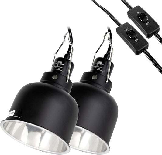 2 Pack Reptile Light Fixture, 5.5in Deep Dome Reptile Lamp Fixture, Optical Reflection Cover, Separate Switche & Hook, Terrarium Light Fixture for Reptile Heat Basking UVB Bulbs, 100W, Black - Pet Explorer