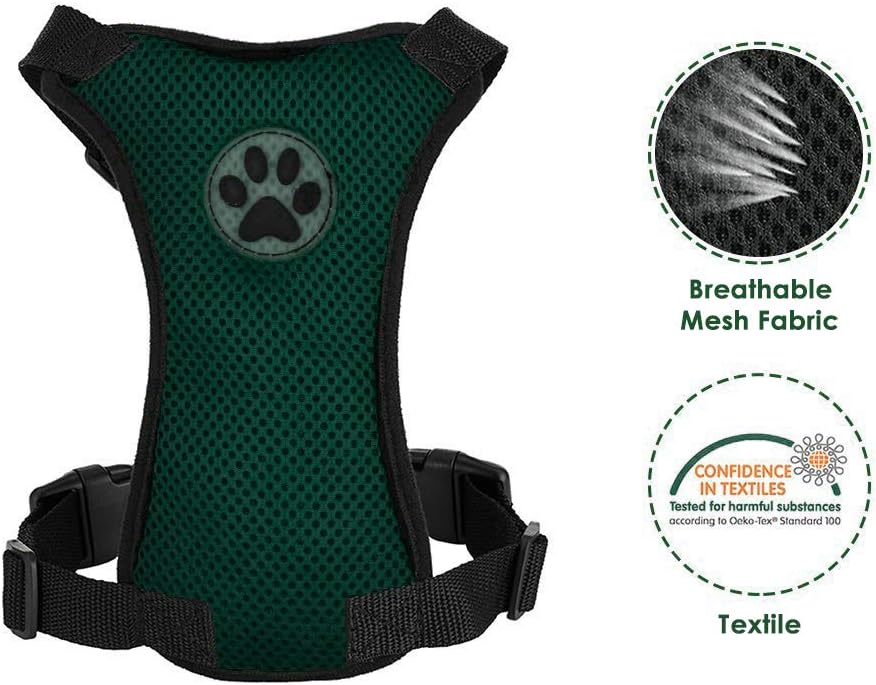 Lukovee Dog Seat Belt for Car, Adjustable Dog Car Harness for Large Medium Small Dogs, Soft Padded & Breathable Mesh Dog Seatbelt with Car Vehicle Connector Strap (Green,Large) - Pet Explorer