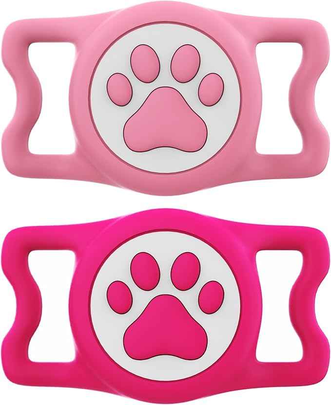 IP68 Waterproof for AirTag Dog Collar Holder, Silicone Dog Air tag Holder for Apple Air Tag (Pink&Rose)