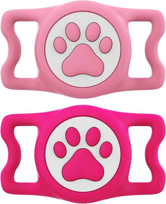 IP68 Waterproof for AirTag Dog Collar Holder, Silicone Dog Air tag Holder for Apple Air Tag (Pink&Rose)