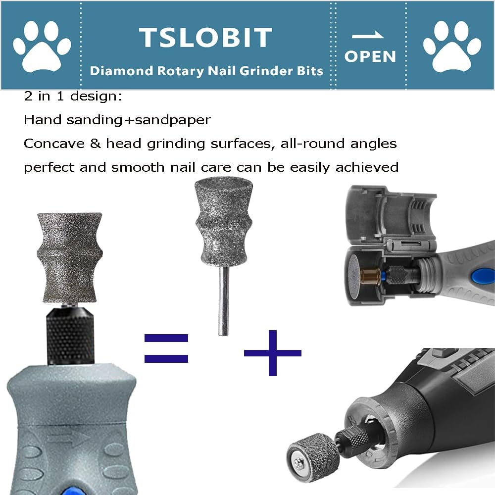 Diamond Dog Nail Grinder Attachment,1/8'' Pet Nail Grinder Wheel for Dremel Dog Nail Grinder, Diamond Rotory Bit for Dogs&Pets Nail Care,2-Pack（Large D+D）