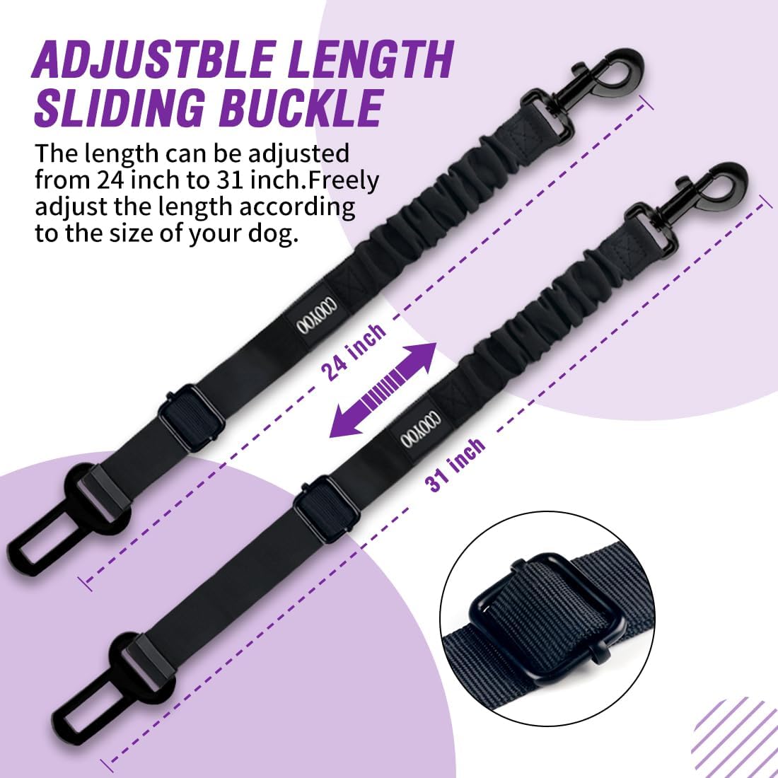 COOYOO Dog Seat Belt,Retractable Dog Car Harness Seat Belt for Car Adjustable Nylon Pet Safety Seat Belts Heavy Duty & Elastic Bungee Buffer - Pet Explorer