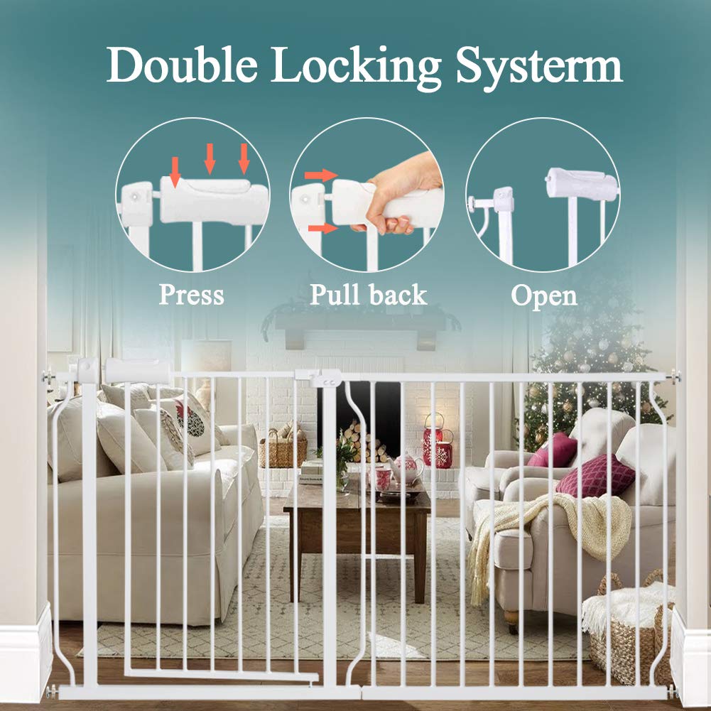 ALLAIBB Extra Wide Pressure Mounted Baby Gate Walk Through Child Kids Safety Toddler Tension White Long Large Pet Dog Gates with Extension for doorways Kitchen (76.38"-81.10"/194-206cm)
