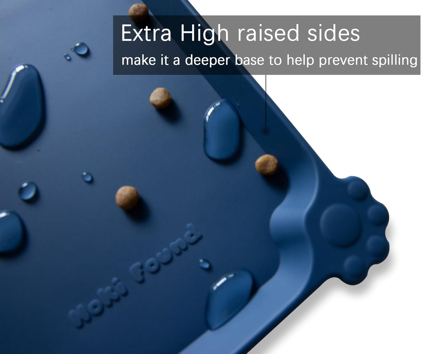 Hoki Found X-Large Silicone Pet Food Mats - Non Slip Dog Cat Bowl Placemats - Waterproof Dog Cat Food Mats - Suitable for Carpet - Indigo Ink - Pet Explorer