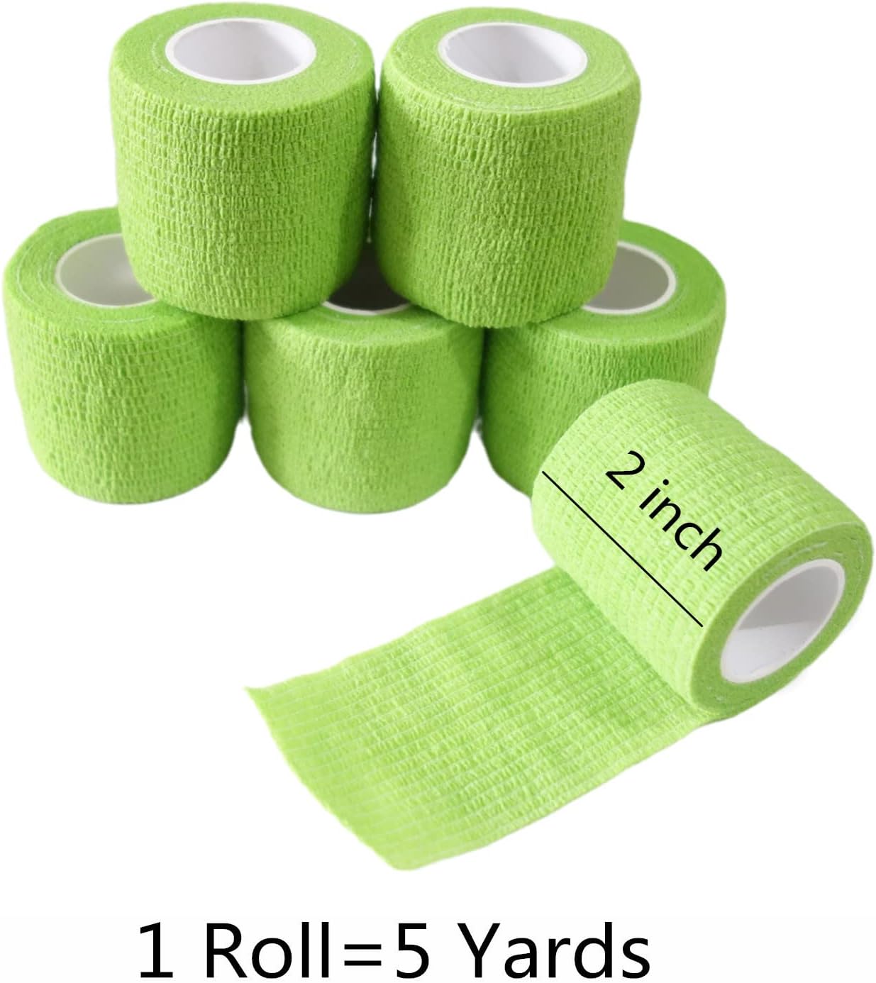 6 Pack 2" x 5 Yards Self Adhesive Bandage Wrap Breathable Cohesive Vet Wrap for Pets, Elastic Self-Adherent Tape for Sports, Wrist, Ankle (Green) - Pet Explorer