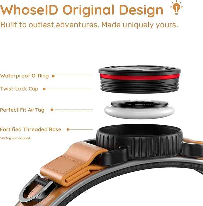 WhoseID Premium Leather Dog Collar for Large Dogs - IPX8 Waterproof AirTag Dog Collar | Magnetic Buckle Heavy Duty Collar | 450LB Escape-Proof | Reflective Dog Collar with AirTag Holder