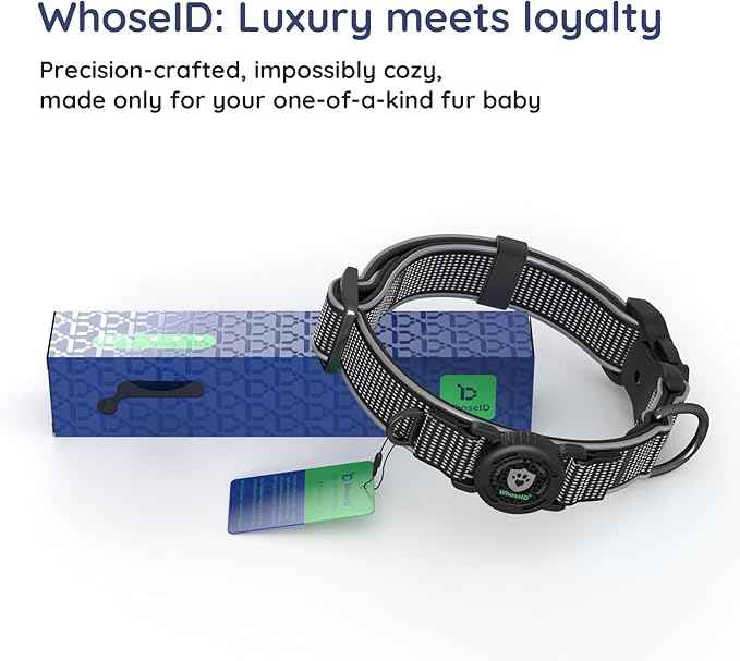 WhoseID Premium Dog Collar for Large Dogs - IPX8 Waterproof AirTag Dog Collar | Magnetic Buckle Heavy Duty Collar | 450LB Escape-Proof | Reflective Dog Collar with AirTag Holder