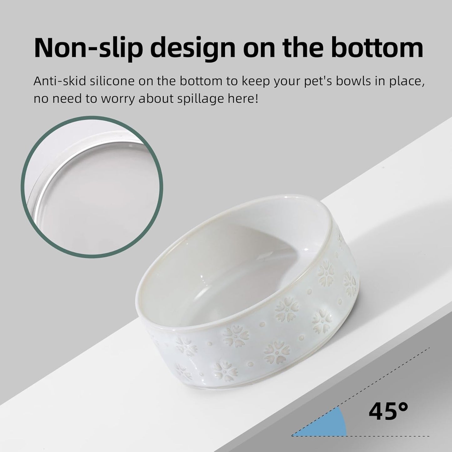 Ceramic 5.1inch Raised Dog and Cat Bowl Set, 2 Heights Elevated Wooden Stand for Puppy, Kitty, Cats, Weighted Pet Food and Water Dishes(5.1'',13.5oz, Arctic White) - Pet Explorer