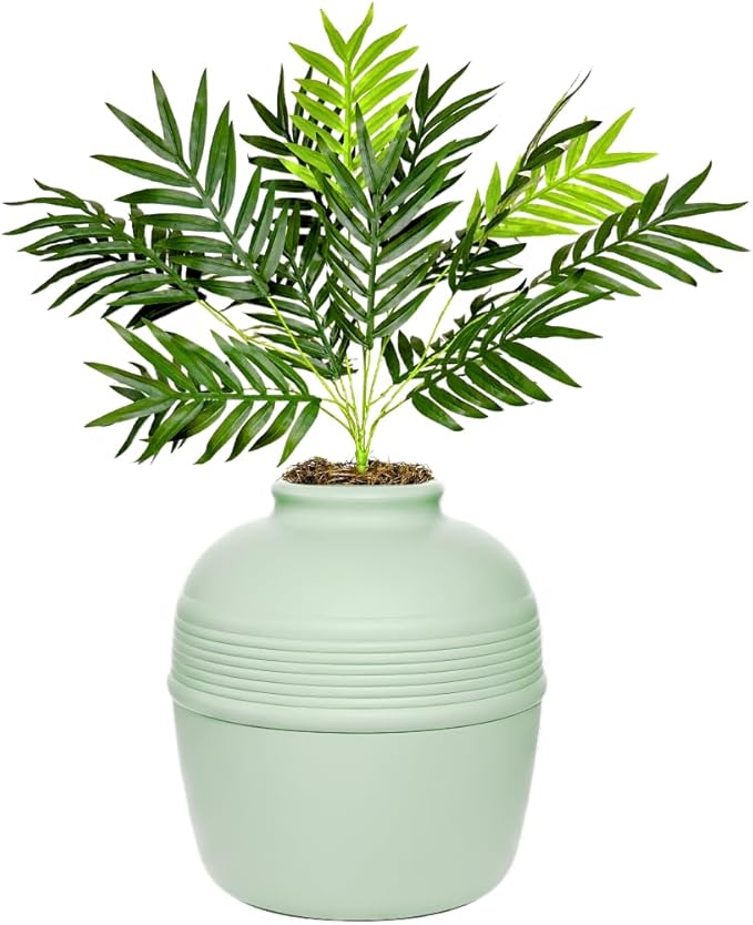 Good Pet Stuff Hidden Litter Box Planter, Decorative Cat Litter Enclosure with Carbon Filter, Artificial Plant, Easy Clean, Removable Liner, Round Style, Essentials Kit, Sage Green