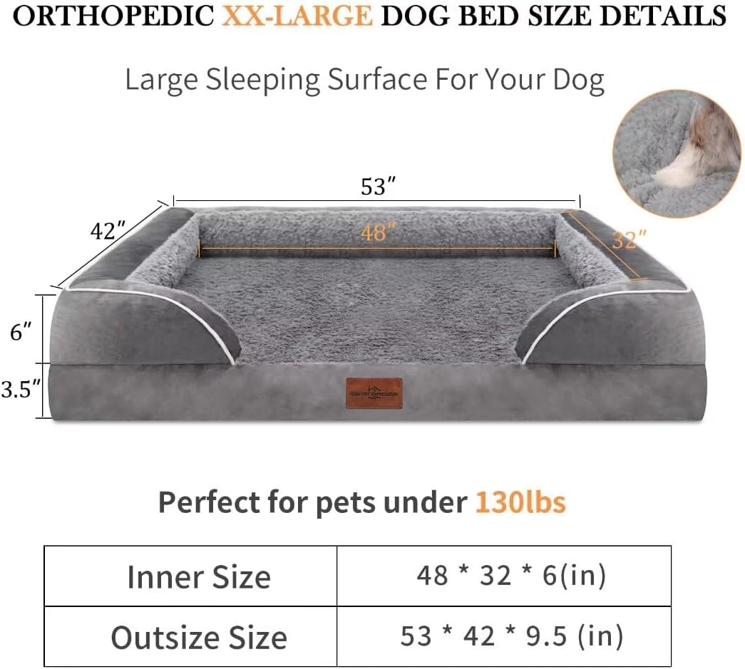 Comfort Expression Orthopedic Memory Foam Dog Beds for Giant Dogs, XXL Dogs Beds Washable, Waterproof Dog Beds with Bolster & Removable Cover(XX-Large,Silver Grey) - Pet Explorer