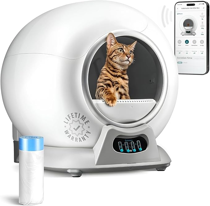 Petcove – Automatic Self Cleaning Litter Box – PurrTek Smart Automatic Litter Box for Multi-Cat Homes with 5GHz Wi-Fi App Control, Triple Odor Neutralizer, Quiet Operation & Anti-Pinch Safety