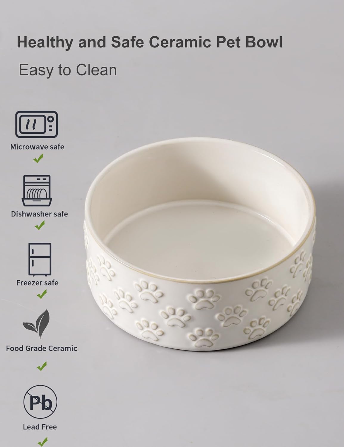 UBEE Ceramic Dog Food Bowl Set of 2, 6.1 inch Dog Dish Bowl with Paw Pattern, Pet Food Water Dish Feeding for Small and Meidum Dogs and Large Cat, White - Pet Explorer