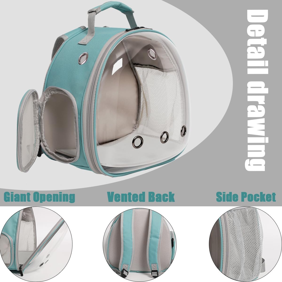 Hamster Backpack Carrier, Bearded Dragon Carrier Backpack with Clear Bubble Window,Small Animal Travel Backpack for Sugar Glider Hedgehog Rat Parrot, Airline Approved (Blue, Backpack) - Pet Explorer