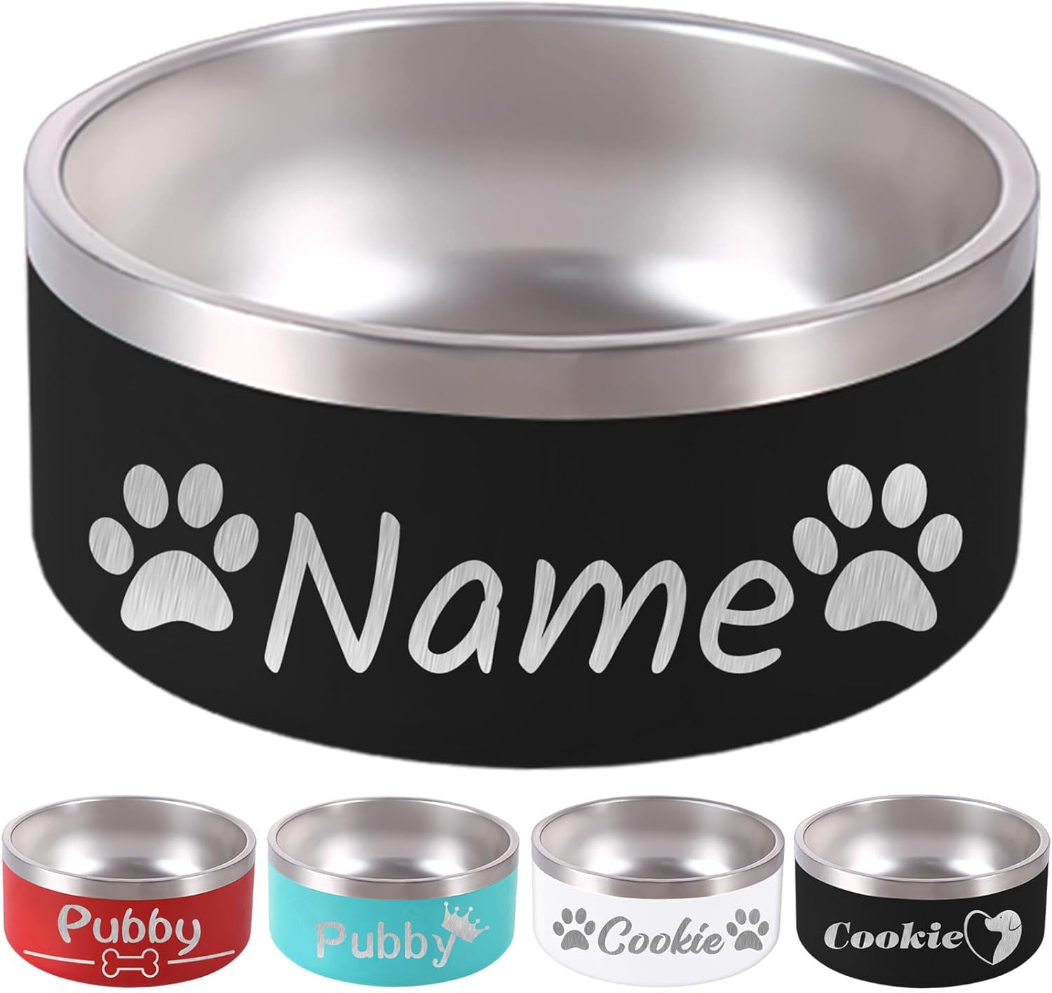 18OZ Personalized Dog Bowl Laser Engraved Custom Pet Name 18/32/42/64 oz No Slip Stainless Steel Insulated Bite-Resistant Food Water Dishes-Black - Pet Explorer