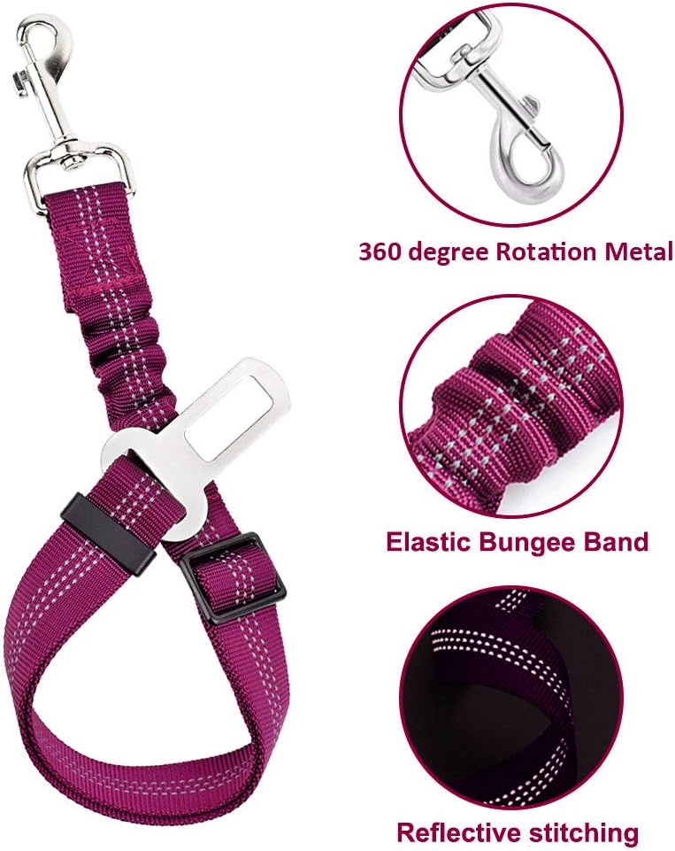 Lukovee Dog Seat Belt for Car, Adjustable Dog Car Harness for Large Medium Small Dogs, Soft Padded & Breathable Mesh Dog Seatbelt with Car Vehicle Connector Strap (Rose Red,Large) - Pet Explorer