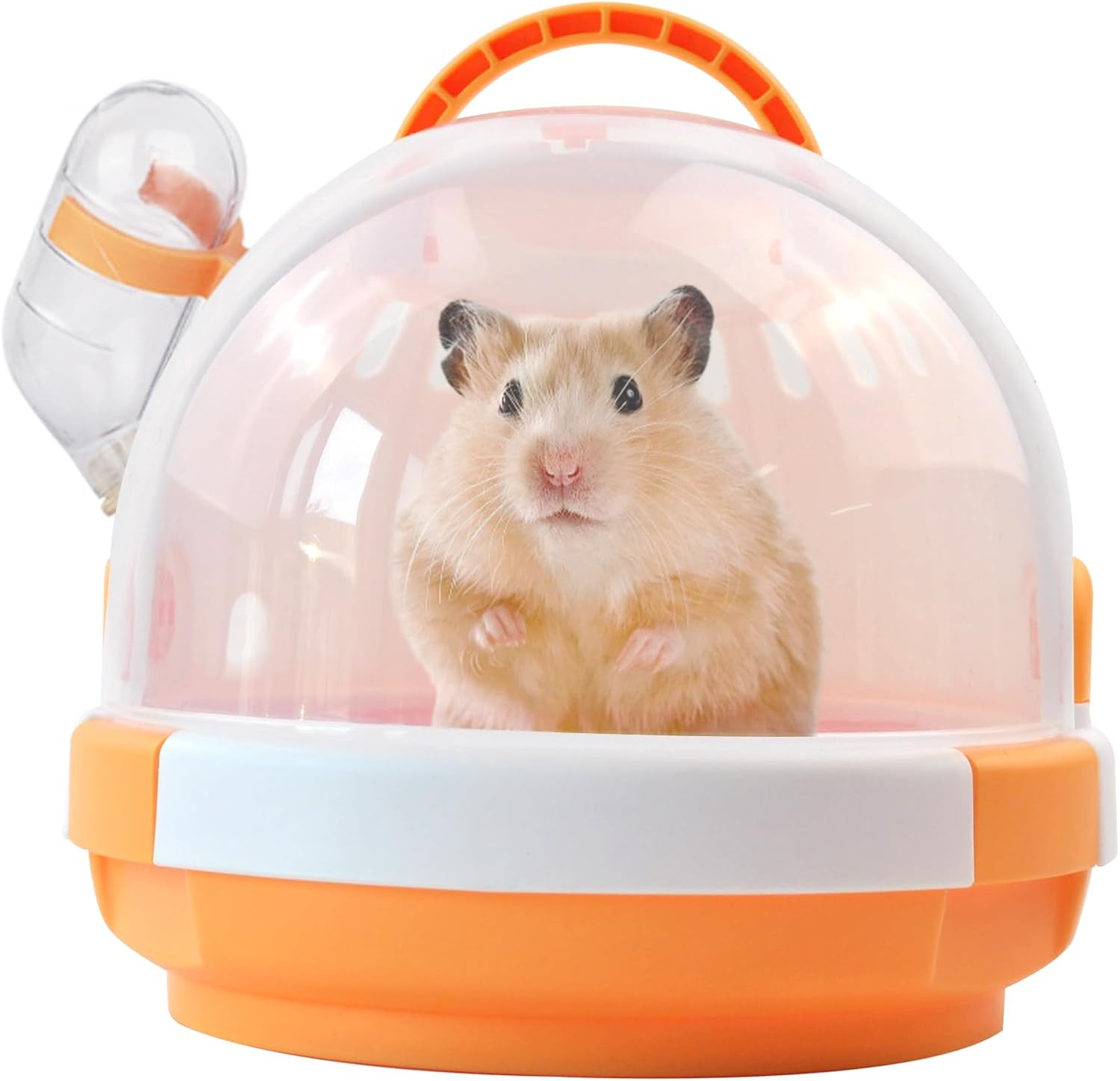 Hamster Carrier Cage with Water Bottle,Portable Dwarf Hamster Travel Carrier Plastic Guinea Pig Carrier Small Animal Breathable Outdoor Cage for Hamsters Chinchillas Hedgehog (Orange) - Pet Explorer