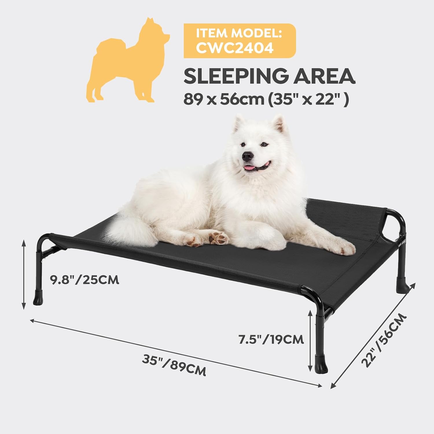 Veehoo Elevated Dog Bed, Cooling Raised Dog Bed with Guardrail & Headrest, Upgraded Non-Slip Silicon Feet, Breathable Teslin Mesh, Portable Pet Cot for Indoor and Outdoor, 35 x 22 Inches, Black - Pet Explorer