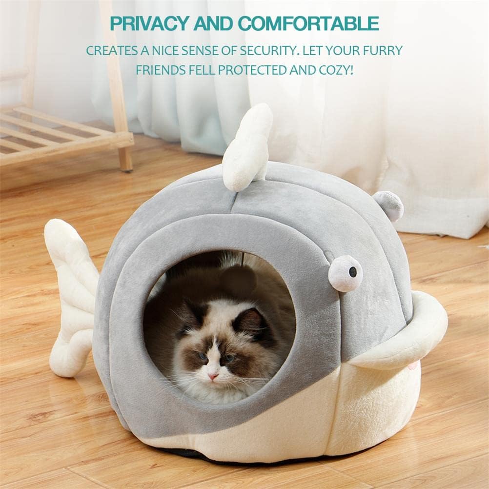 Lcybem Cat Beds for Indoor Cats - Cat Bed Cave with Removable Washable Cushioned Pillow, Calming Cozy Soft Cat Cave, Cute Friendly Dolphin Cat Houses for Indoor Cats No Deformation Pet Bed, L - Pet Explorer