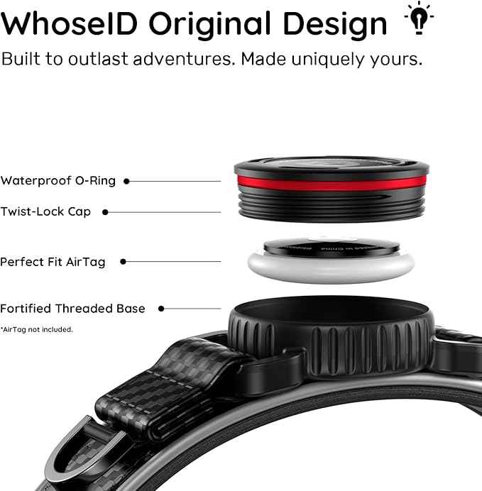WhoseID Premium Leather Dog Collar for Large Dogs - IPX8 Waterproof AirTag Dog Collar | Magnetic Buckle Heavy Duty Collar | 450LB Escape-Proof | Reflective Dog Collar with AirTag Holder