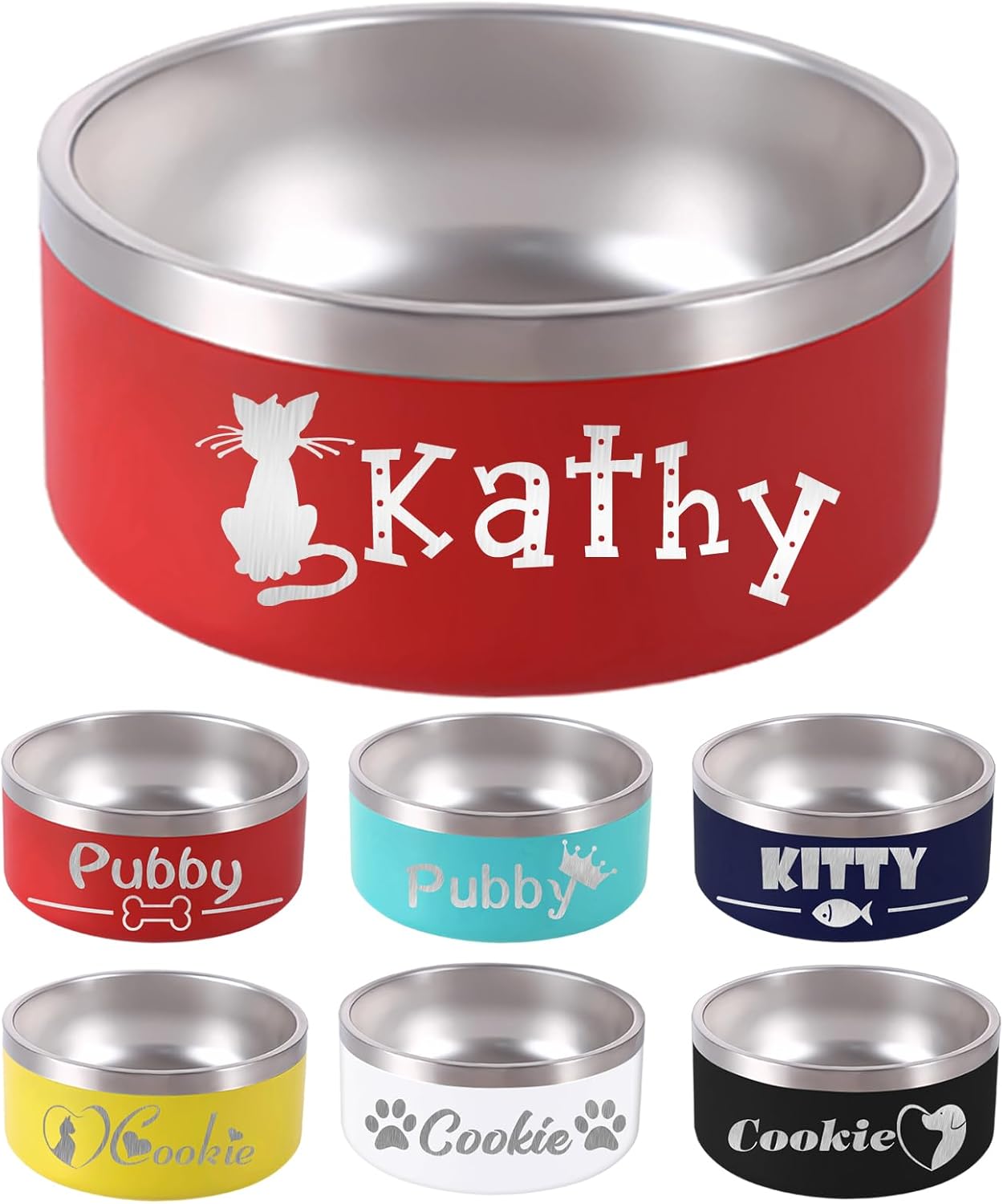 64OZ Personalized Dog Bowl Laser Engraved Custom Pet Name 18/32/42/64 oz No Slip Stainless Steel Insulated Bite-Resistant Food Water Dishes-Red - Pet Explorer