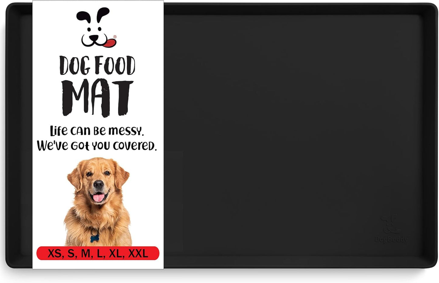 DogBuddy Dog Food Mat – Waterproof Dog Bowl Mat for Food and Water, Silicone Pet Feeding Mats for Floors, Non-Slip Placemat with High Edges for Dogs Bowls, Puppy Essentials (XXL: 32"x24", Black) - Pet Explorer