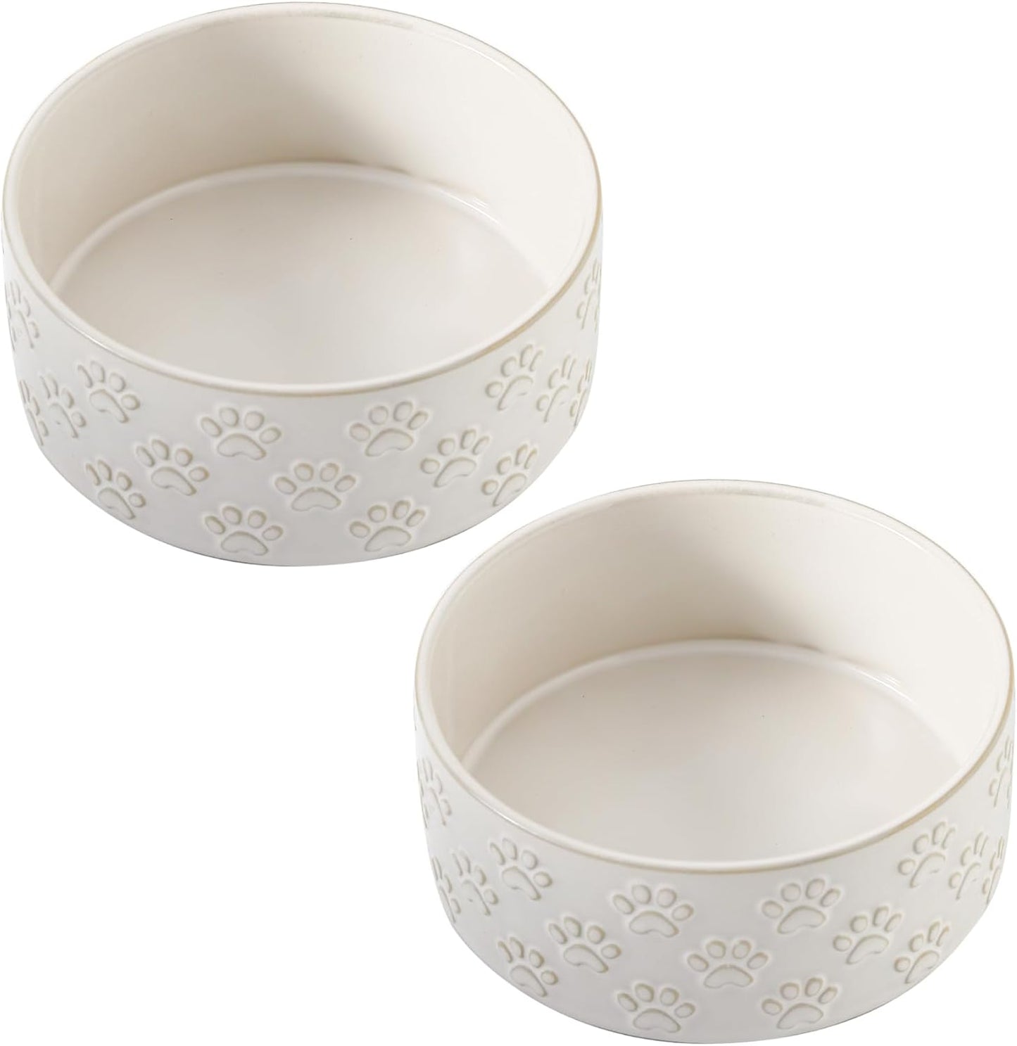 UBEE Ceramic Dog Bowl Set of 2, 5.1 inch Dog Dish Food Bowl with Paw Pattern, Pet Food Water Dish Feeding for Small Dogs and Large Cat, White - Pet Explorer