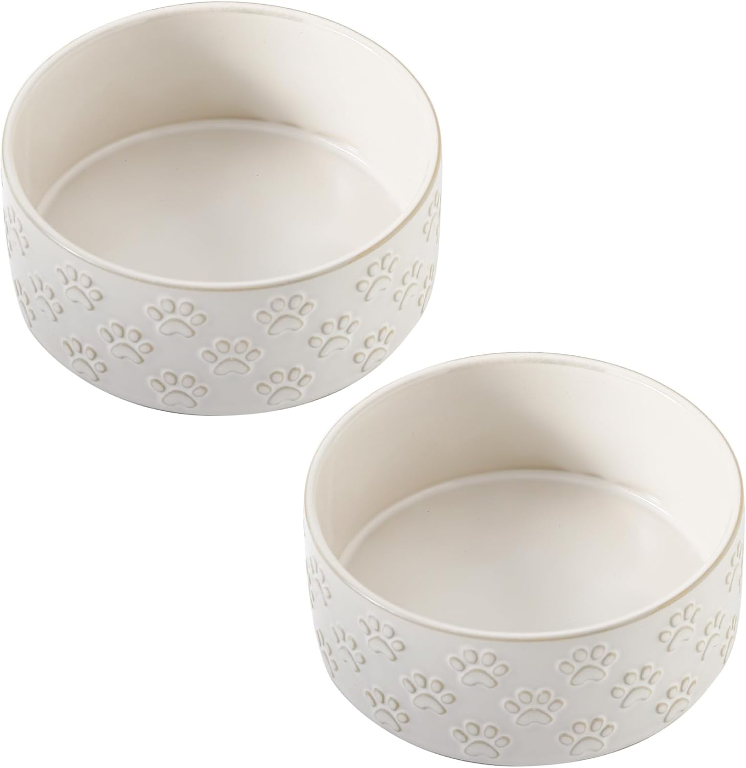 UBEE Ceramic Dog Bowl Set of 2, 5.1 inch Dog Dish Food Bowl with Paw Pattern, Pet Food Water Dish Feeding for Small Dogs and Large Cat, White - Pet Explorer