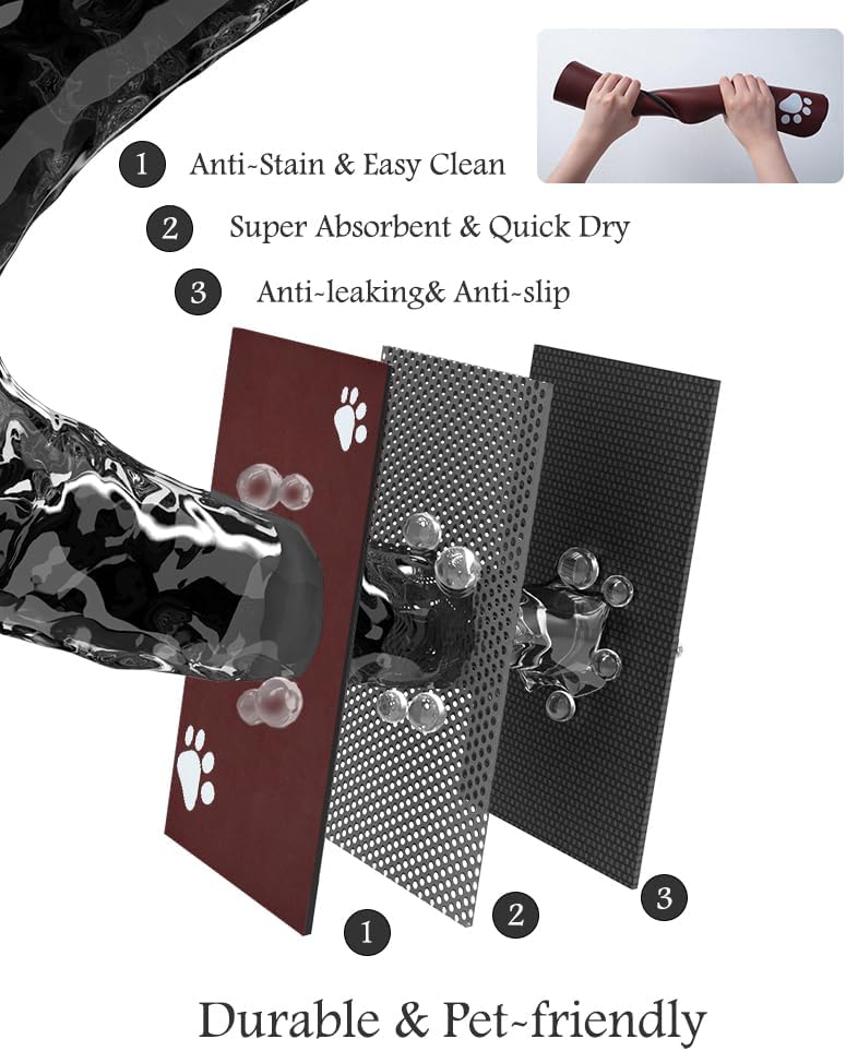 Pet Feeding Mat-Absorbent Dog Mat for Food and Water Bowl-No Stains Quick Dry Water Dispenser Mat-Dog Accessories Pet Supplies-Bowl for Messy Drinkers（RED,23"x34" - Pet Explorer