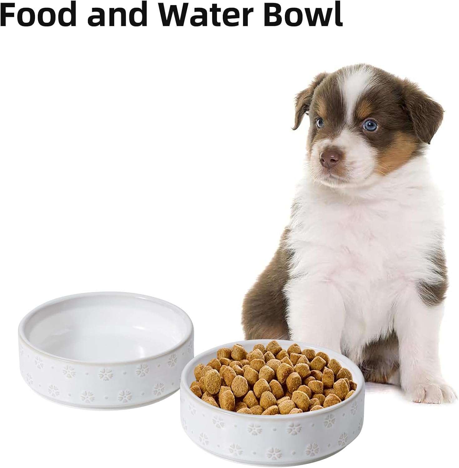 6.1inch Ceramic Set of 2 Dog and Cat Bowls, Food and Water Bowls for Toy Breed Dogs, Kitty, 2pcs Pet Dishes, Cat Feeder(2Dishes, White with Snowflake Pattern) - Pet Explorer