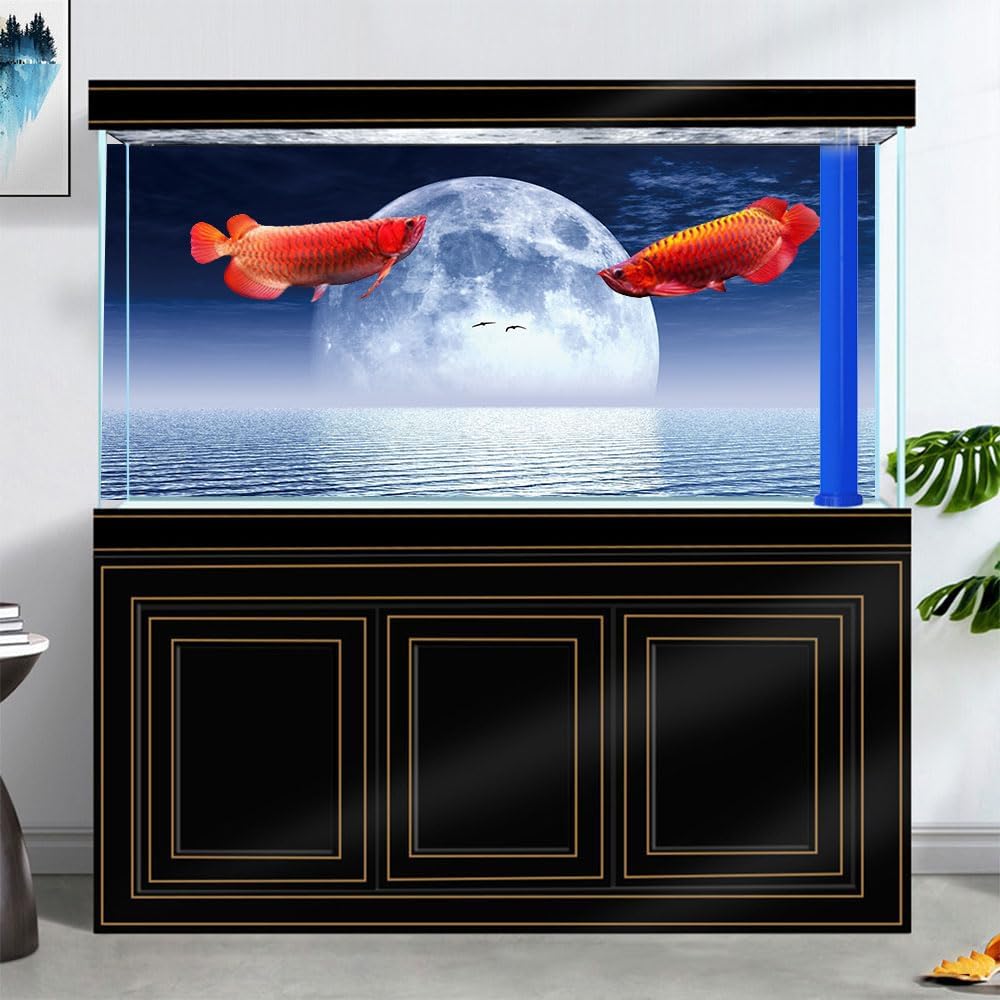 Moon Aquarium Background,Cool Sea Galaxy Parallel Space Themed Fish Tank Background, Cool Terrarium Background 24X16IN with 8 EVA Double-Sided Tape - Pet Explorer