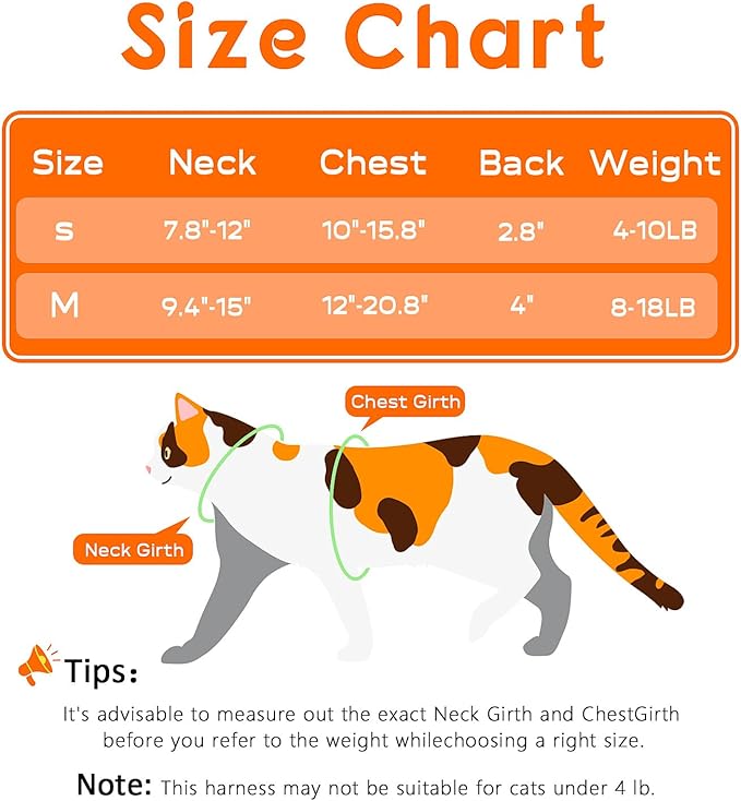 Halypet 2-Pack Cat Harness and Leash Set, Escape Proof 3-in-1 Adjustable Harness for Cats, Soft Lightweight, Easy On & Control for Walking, Travel & Outdoor Use, Vibrant Leopard Orange, Small