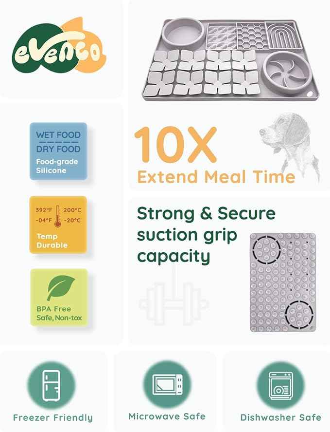 Slow Feeder Bowl, Silicone Lick Mat with Suction Cups for Dog Cat, Snuffle Mat for Pet Smell Training, Puzzle Toys for Bored Puppy, Sniff Mat for Slow Eating and Keep Busy, Lavender Gray