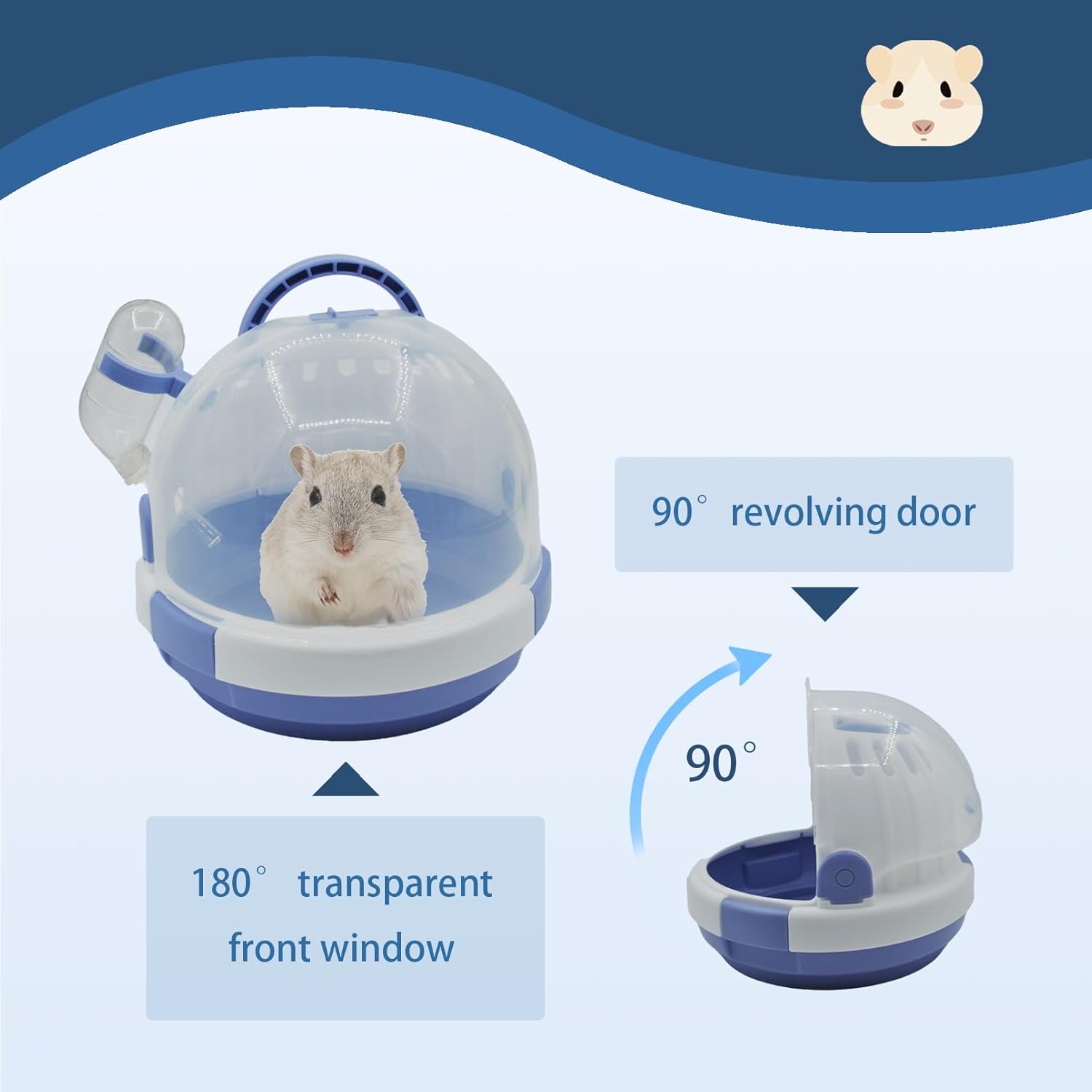 Hamster Carrier Cage Portable Cages Small Animals Carry Travel Case with Water Bottle Plastic Breathable Guinea Pig Outgoing Cage for Dwarf Hamster Ferret Chinchillas Hedgehog (Blue) - Pet Explorer