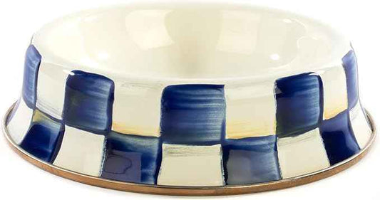 MACKENZIE-CHILDS Pet Bowl, Cute Cat and Dog Bowl for Food and Water, Blue-and-White Royal Check, Small