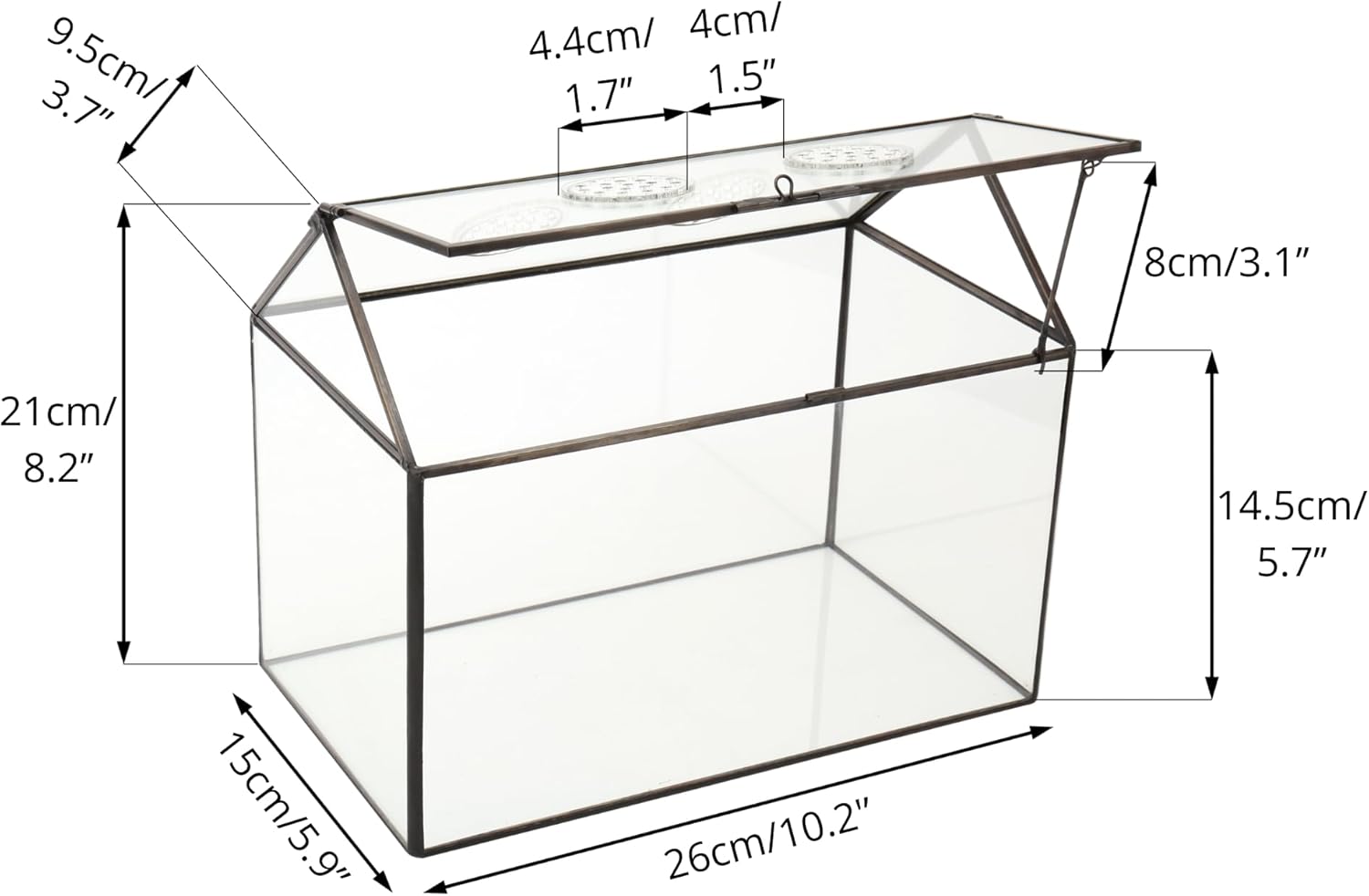 NCYP Glass Terrarium with Lid and Air Holes for Snails, Succulents Plants, Small Cactus - 10.2" x 5.9" x 8.2" House Shape Geometric Clear Box, Indoor Tabletop Decor Black (Terrarium Only) - Pet Explorer