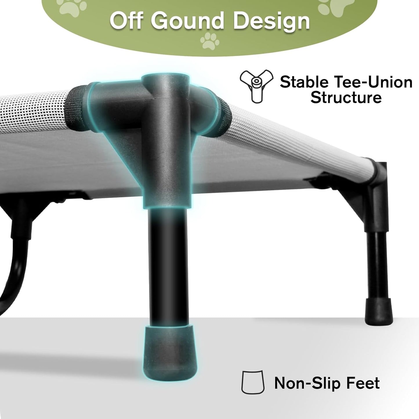 XL Elevated Dog Bed, Extra Large Cooling Raised Dogs Cot, Outdoor Lifted Ped Cots, Stable Pet Hammock with Non-Slip Feet, Off Ground, Washable Teslin Mesh, Grey - Pet Explorer