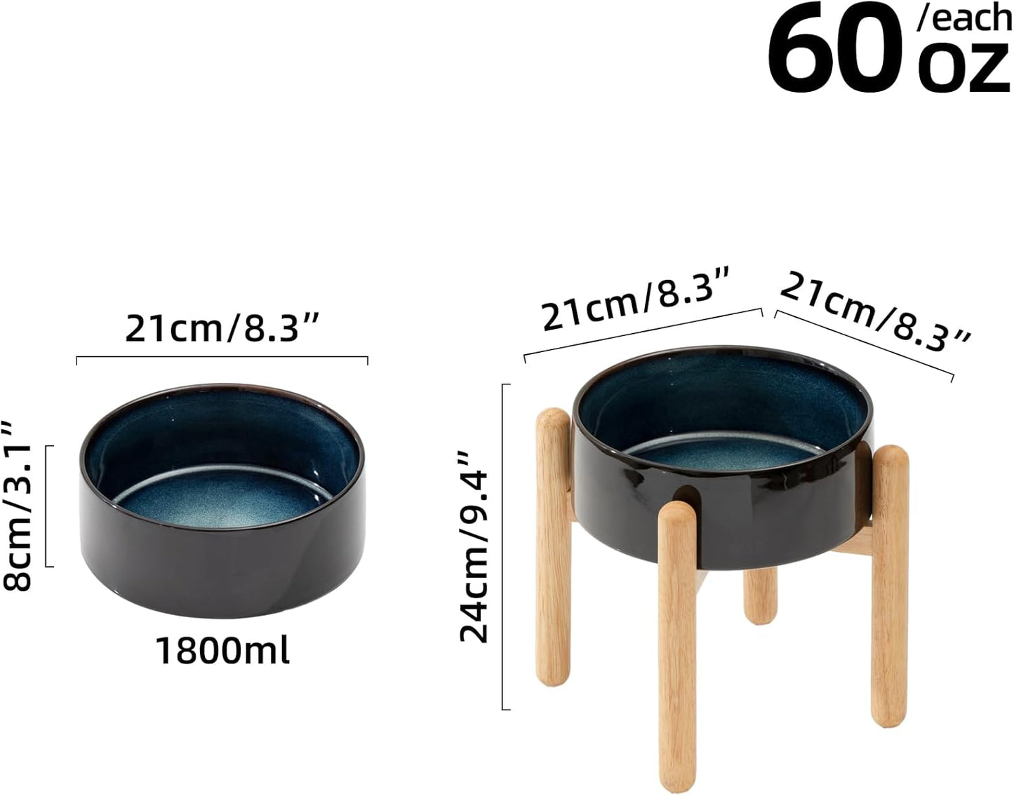 Ceramic 8.2inch Raised Dog Bowl with Stand for Large - Breed Dogs, Pet Food and Water Feeder(Single Bowl with Stand - Starry Sky) - Pet Explorer