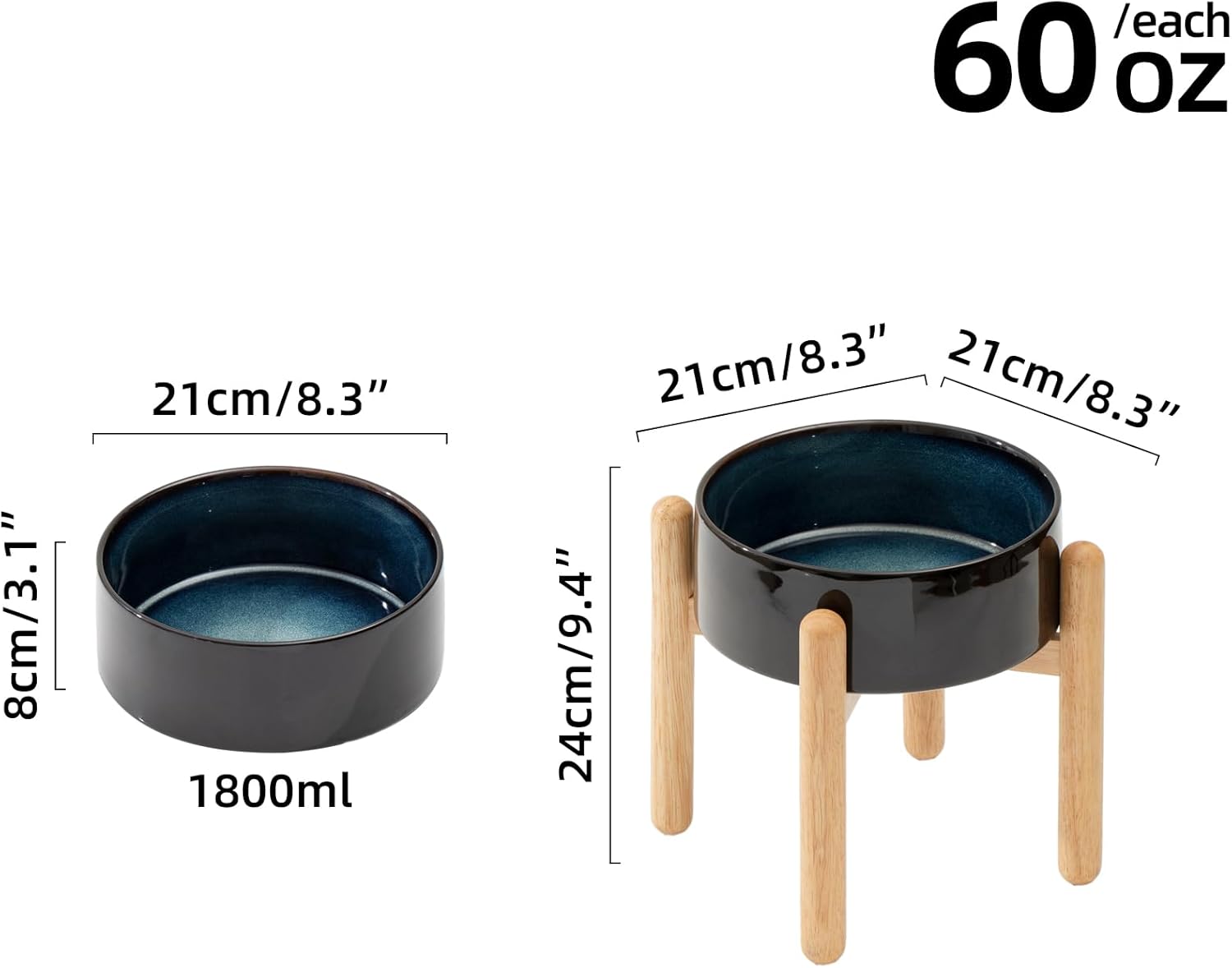 Ceramic 8.2inch Raised Dog Bowl with Stand for Large - Breed Dogs, Pet Food and Water Feeder(Single Bowl with Stand - Starry Sky) - Pet Explorer