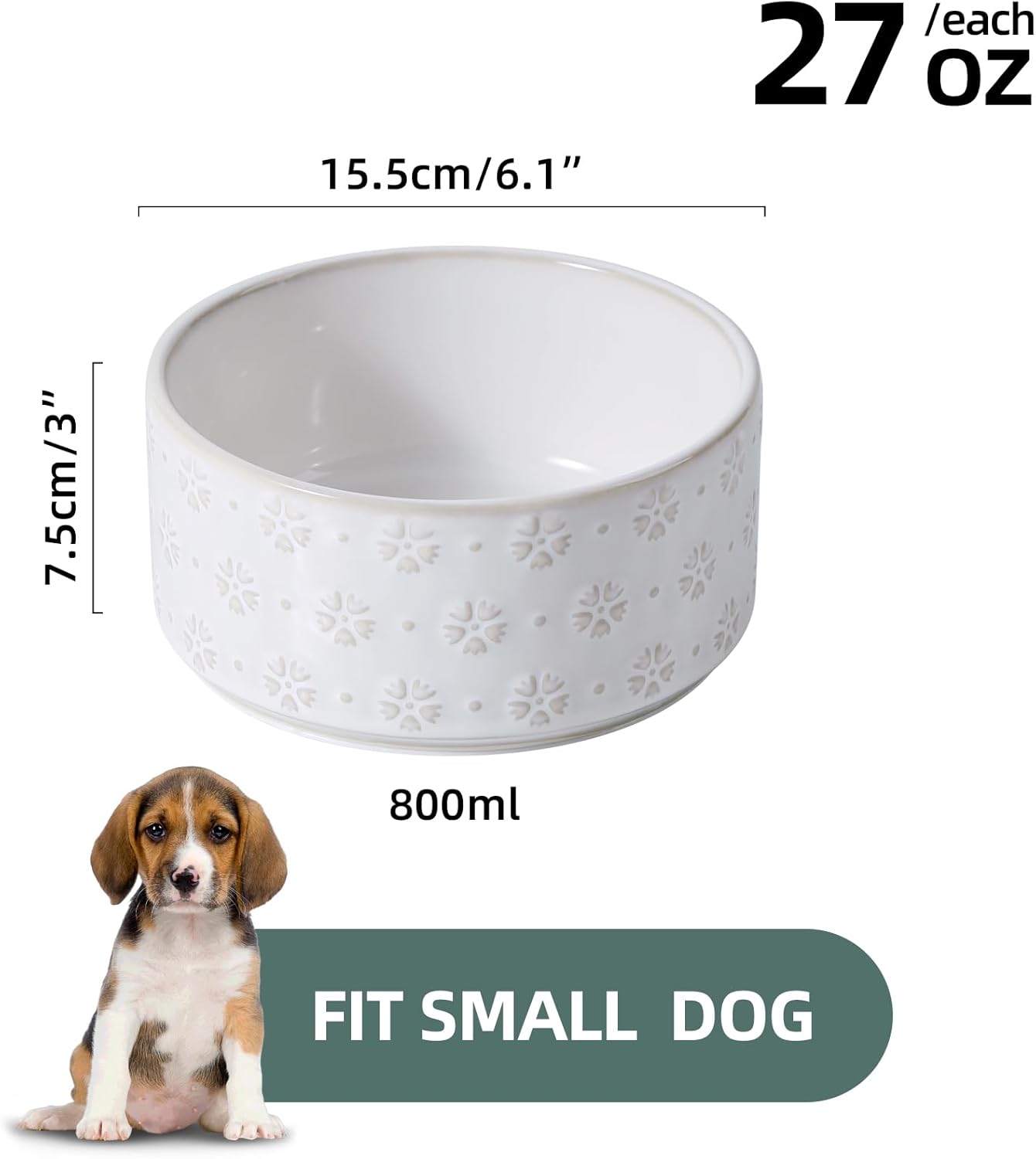 6.1inch Ceramic Dog Bowls, Food and Water Bowl for Small Breed Dogs, Weighted Dog Dishes(Single Bowl, Arctic White) - Pet Explorer