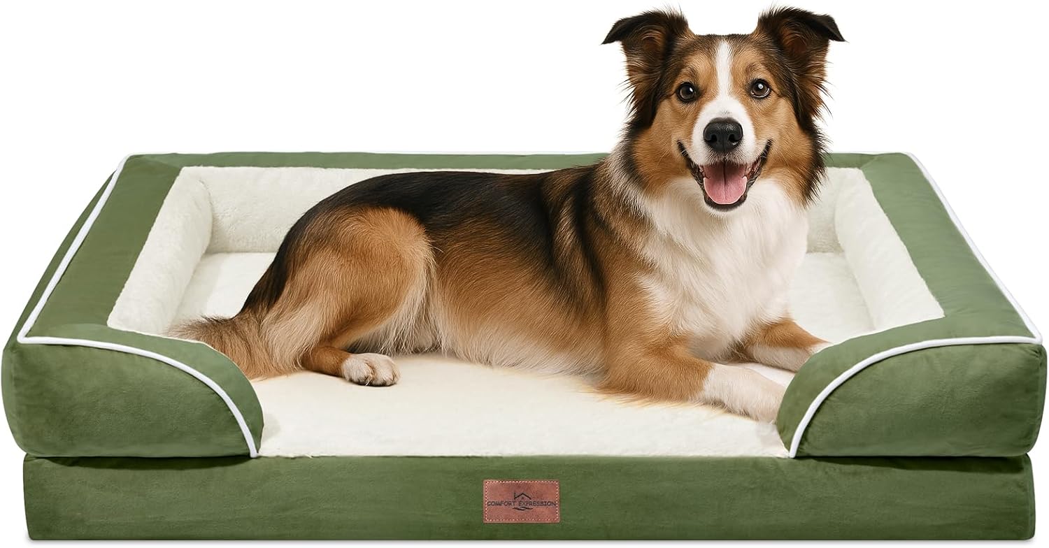 Comfort Expression Large Dog Beds Waterproof Orthopedic Foam Dog Sofa Beds Comfy Pet Bed with Washable Removable Cover & Non-Slip Bottom(Large,Light Green) - Pet Explorer