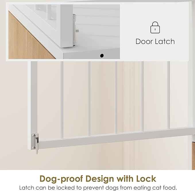 Dog Proof Cat Feeding Station, Metal Cat Feeding Station with Scratching Board, Raised Bowls for Indoor Cats, Elevated Food Bowls with Stand, Pet House Furniture (Metal White)