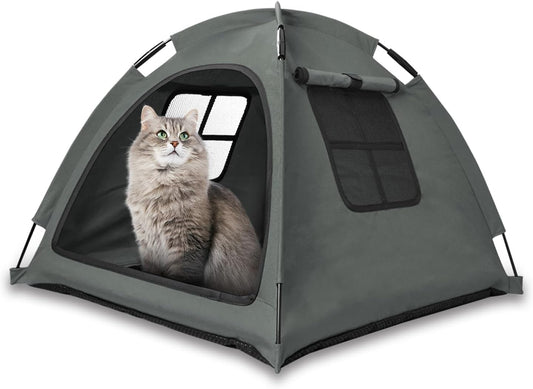 Grey Cat Tent House、Cat's Nest, Portable Indoor/Outdoor Pet Tent House for Cats, Puppies and Other Small Animals - Pet Explorer